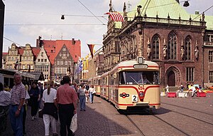 GT4c-Tw 454 mit Beiwagen am Bremer Marktplatz (1991)