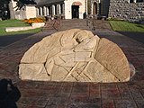 Sculpture in front of the memorial