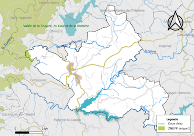 Carte de la ZNIEFF de type 2 de la commune.