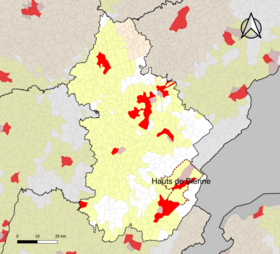 Localisation de l'aire d'attraction de Hauts de Bienne dans le département du Jura.