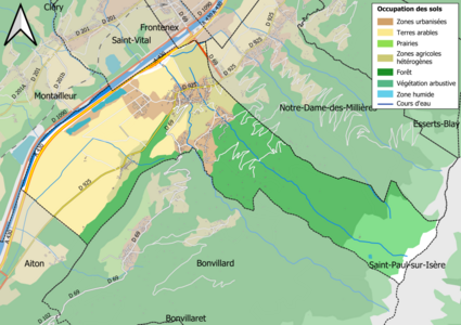 Carte en couleurs présentant l'occupation des sols.