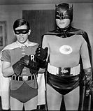 In the seventh-season episode "Back to the Past," Adam West (right) and Burt Ward, the original Batman and Robin, reunited as the young Mermaid Man and Barnacle Boy.[31][32]