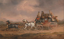 The Louth-London Royal Mail, by Charles Cooper Henderson, 1820 Charles Cooper Henderson - Mail Coaches on the Road- the Louth-London Royal Mail progressing at Speed - Google Art Project.jpg