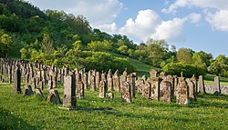 A régi zsidó temető látképe Hohebach közelében (Dörzbach, Hohenlohe járás, Németország)