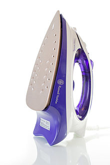A photograph of a purple electric iron