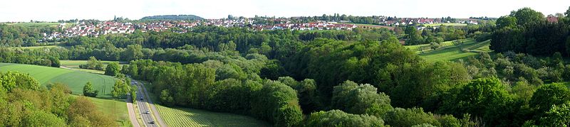 Panorama von Erdmannhausen mit Lemberg (Affalterbach) und Murraue bei Steinheim an der Murr