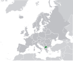 Mapa zobrazující Severní Makedonii v Evropě