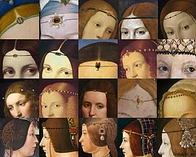 様々なルネサンス絵画におけるフェロニエール（部分）