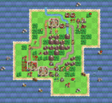 Tactical role-playing games often involve moving troops turn by turn across a map to defeat foes or capture territory, as depicted similarly in this illustration. Fire-emblem like mockup.png