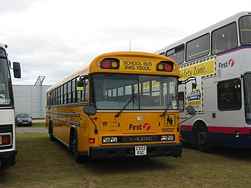 First Student TC/3000 RE "BWS YSGOL" (Welsh School Bus); RHD Blue Bird All American