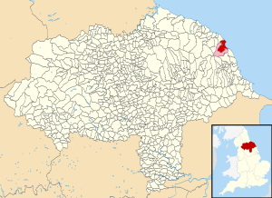 Fylingdales parish highlighted in red and land common to Fylingdales and Hawsker-cum-Stainsacre parishes highlighted in pink.