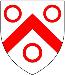 Arms of Goring, Earl of Norwich: Argent, a chevron between three annulets gules GoringArms.svg