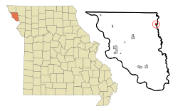 梅特蘭在霍爾特縣及密蘇里州的位置（以紅色標示）