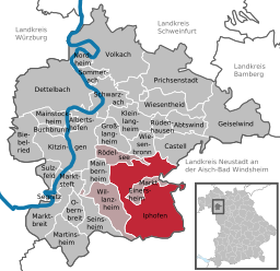 Läget för Iphofen i Landkreis Kitzingen