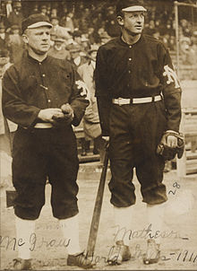 John McGraw and Christy Mathewson, New York Giants, 1911 World Series.jpg