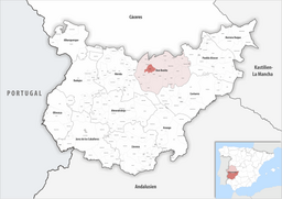Kommunens läge i provinsen Badajoz