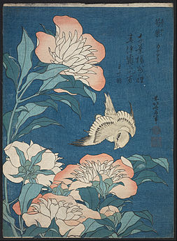 Peonies and Canary Kachō-ga by Hokusai, c. 1834