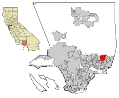 Location of Glendora in Los Angeles County, California