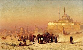 Louis Comfort Tiffany (1872) On the Way between Old and New Cairo, Citadel Mosque of Mohammed Ali, and Tombs of the Mamelukes [Peinture] Brooklyn Museum of Art, Etats Unis