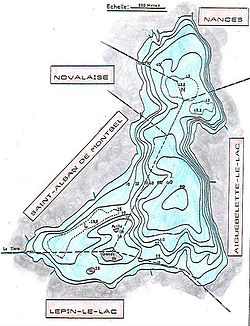 Carte bathumétrique du lac d'Aiguebelette (Delebecque, 1898).