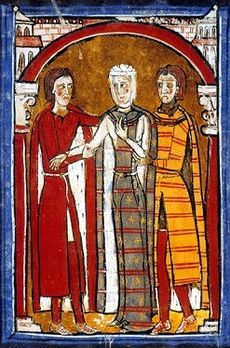 Бернард Атон с дочерью Эрменгардой и графом Госфредом III