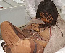 "The Maiden", one of the Llullaillaco mummies. Inca human sacrifice, Salta province (Argentina). Llullaillaco mummies in Salta city, Argentina.jpg