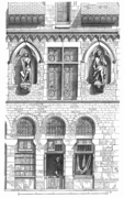 Gravure de la façade de la Maison des musiciens par Viollet-le-Duc.