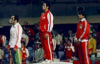 Siegerehrung im Ringen 1976: links Mansour Barzegar mit Silber