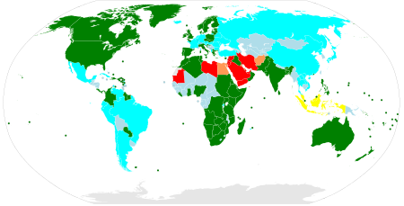 Marriage law by country
.mw-parser-output .legend{page-break-inside:avoid;break-inside:avoid-column}.mw-parser-output .legend-color{display:inline-block;min-width:1.25em;height:1.25em;line-height:1.25;margin:1px 0;text-align:center;border:1px solid black;background-color:transparent;color:black}.mw-parser-output .legend-text{}
State recognizes civil marriages only
State recognizes both civil and certain religious marriages
State recognizes civil marriages; no additional information
State recognizes religious marriages only
Civil marriages only for foreigners
Civil marriages only for non-Muslims Marriage law.svg