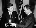 Willy Brandt gifting Kennedy a replica of the Freedom Bell in Berlin on March 13, 1961.