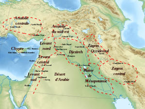 Localització dels principals grups geogràfics del Neolític del Pròxim Orient