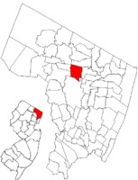 Map highlighting the Township of Washington's location within Bergen County. Inset: Bergen County's location within New Jersey.