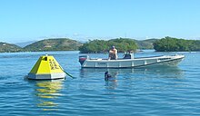A moored autonomous CO
2 buoy used for measuring CO
2 concentration and ocean acidification studies (NOAA (by PMEL)) Oa-buoy-enrique-reef.jpg