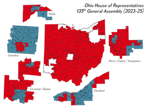 House districts by party
Democratic
Republican Ohio House of Representatives 2023-25.png