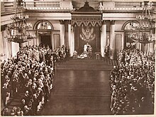 Nicholas II's opening speech before the two chambers of the State Duma in the Winter Palace Opening of Duma.jpg