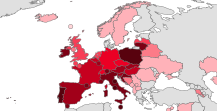 Percent of Catholics in Europe by Country-Pew Research 2011 (no legend).svg