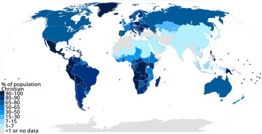 파일:Percent of Christians by Country–Pew Research 2011.svg