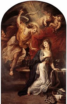 The Holy Spirit as a dove in the Annunciation by Rubens, 1628 Peter Paul Rubens - Annunciation - WGA20250.jpg