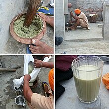 Process of making bhang in a village in Punjab, India. On the Indian festival of colors, Holi, it is a customary addition to some intoxicating drinks. Process of making bhang in Punjab, India.jpg