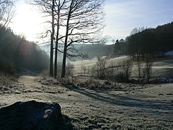 View over the Berghäuser valley near Osthelden in winter