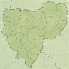 Mapa konturowa obwodu smoleńskiego, w centrum znajduje się punkt z opisem „miejsce bitwy”