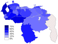 Процент голосов за UNT в составе оппозиционной коалиции на президентских выборах в Венесуэле 2006 года.