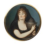 Ulla von Höpken avporträtterad ca 1802 efter förlusten av sin andra make och sin dotter. Miniatyr av Johan Erik Bolinder.