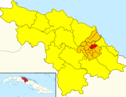 Popular Council of Vueltas (Red) in Camajuaní (Orange) in Villa Clara (Yellow)