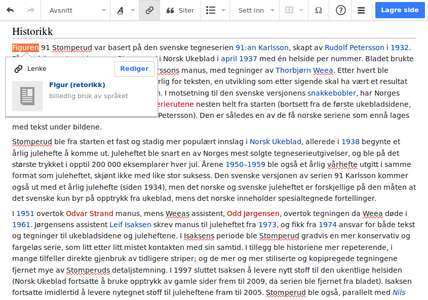 Når det er klikket på «Ferdig» vil dialogboksen fortsatt være der så lenge en gjør noe med lenka, men til høyre står det da «Rediger».