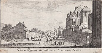 Le jardin (à gauche) et le pavillon de Jean Bullant (à droite), par Israël Silvestre - ca. 1650.