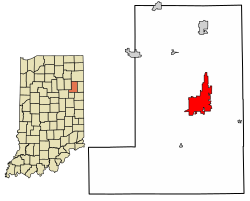 Location of Bluffton in Wells County, Indiana.