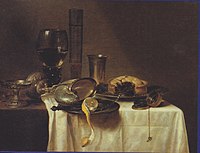 Bodegón con copa de nautilus de Willem Claeszoon Heda