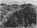 Southwest aspect of Palisade Crest centered at top Photo by Ansel Adams circa 1936 (Mt. Sill upper left, Middle Palisade upper right)