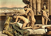 19th-century erotic interpretation of Roman emperor Hadrian and Antinous engaged in anal intercourse, by Edouard-Henri Avril Edouard-Henri Avril (18).jpg